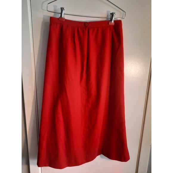 Vintage 1960s 1970s Women’s Red Wool Midi Maxi Skirt High Waist Modest Lined - Picture 8 of 10